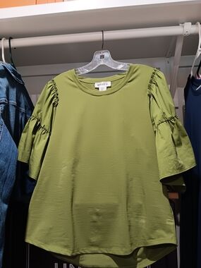 Bailey 44 Olive Green Ruffle Sleeve Women's Top